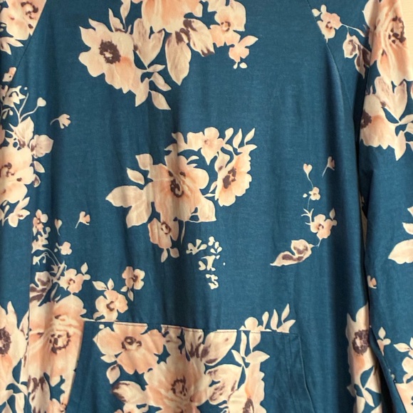 Floral Teal and Gray Women's Hoodie - Picture 2 of 11